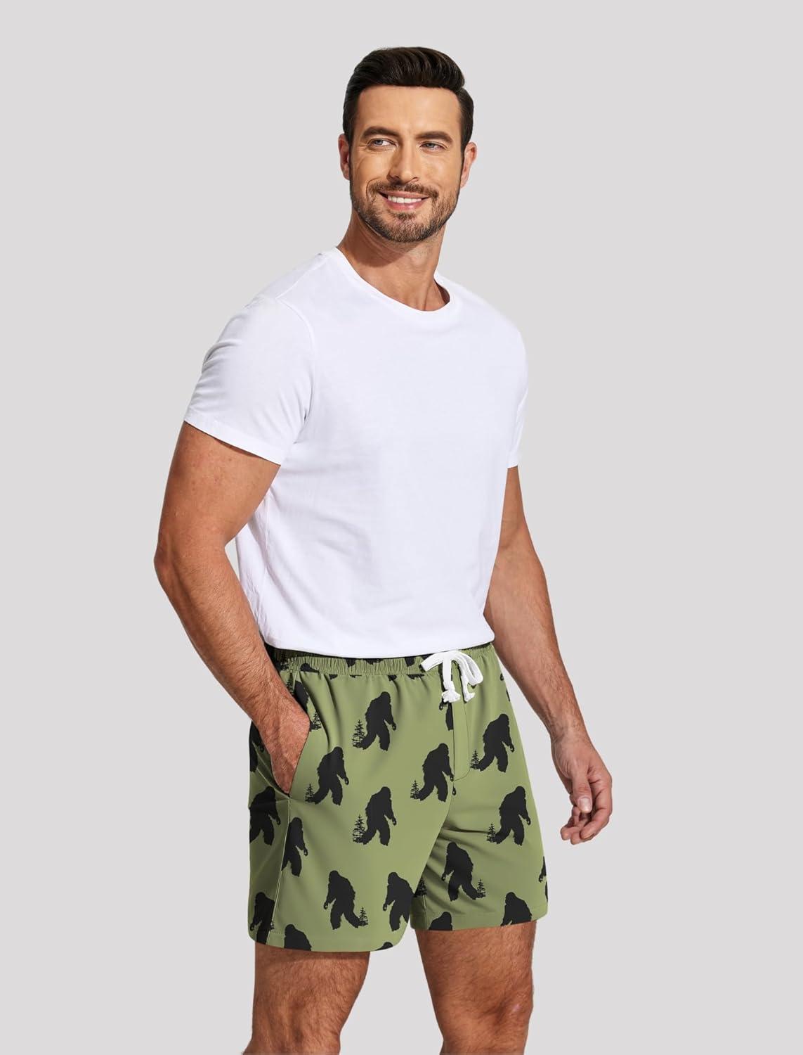 imageDeyeek 55 Inch Mens Pajama Shorts Sleep Cotton Lounge PJ Lightweight Elastic Waist Drawstring Nightwear Bottom with PocketsApe