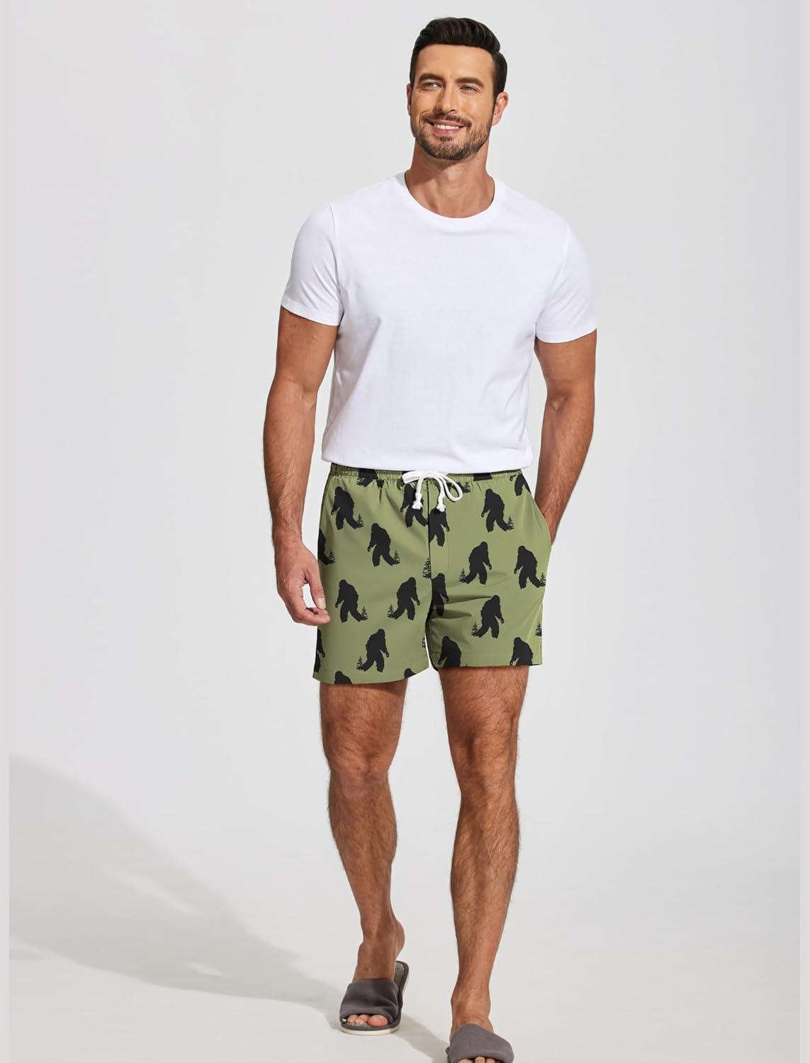 imageDeyeek 55 Inch Mens Pajama Shorts Sleep Cotton Lounge PJ Lightweight Elastic Waist Drawstring Nightwear Bottom with PocketsApe