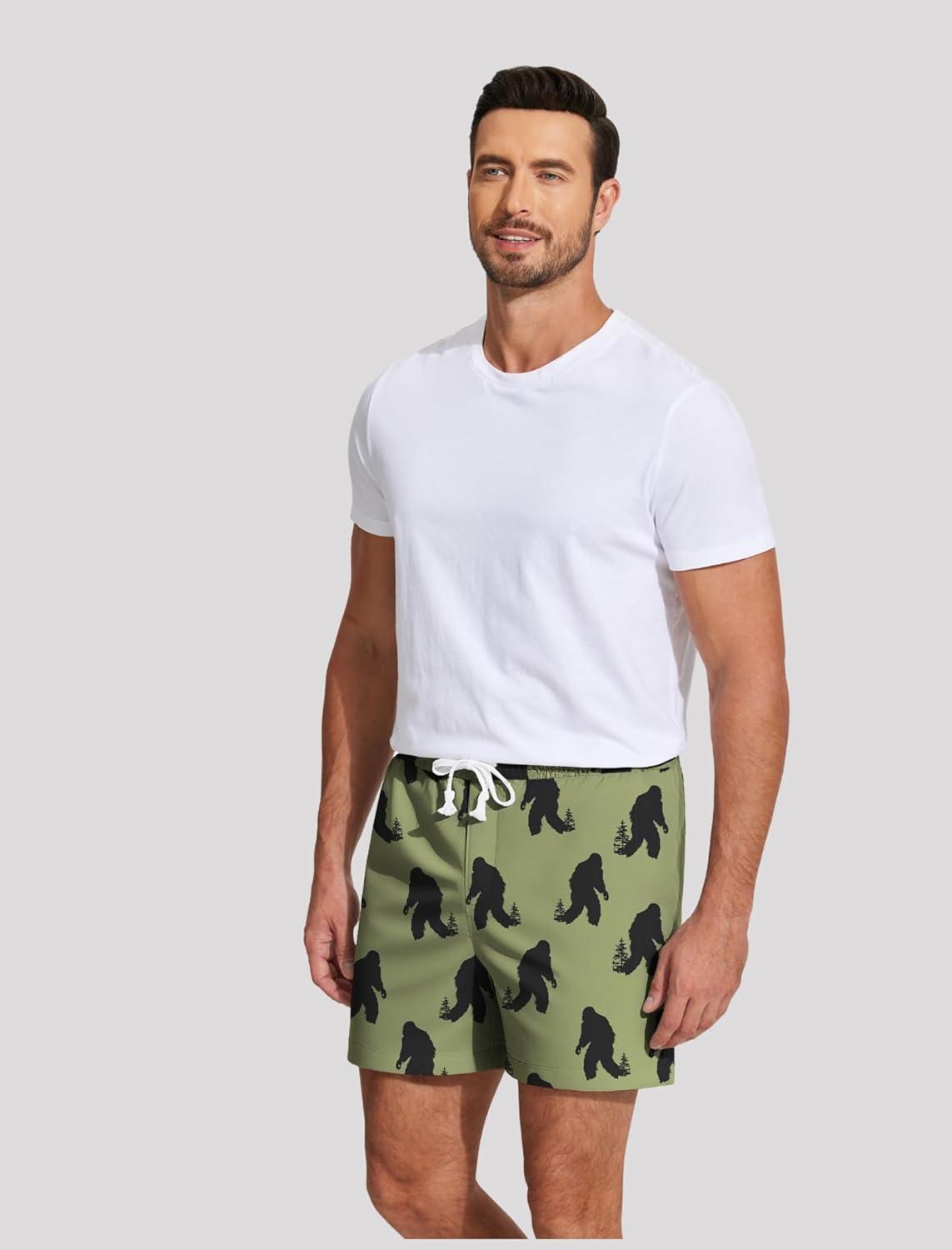 imageDeyeek 55 Inch Mens Pajama Shorts Sleep Cotton Lounge PJ Lightweight Elastic Waist Drawstring Nightwear Bottom with PocketsApe