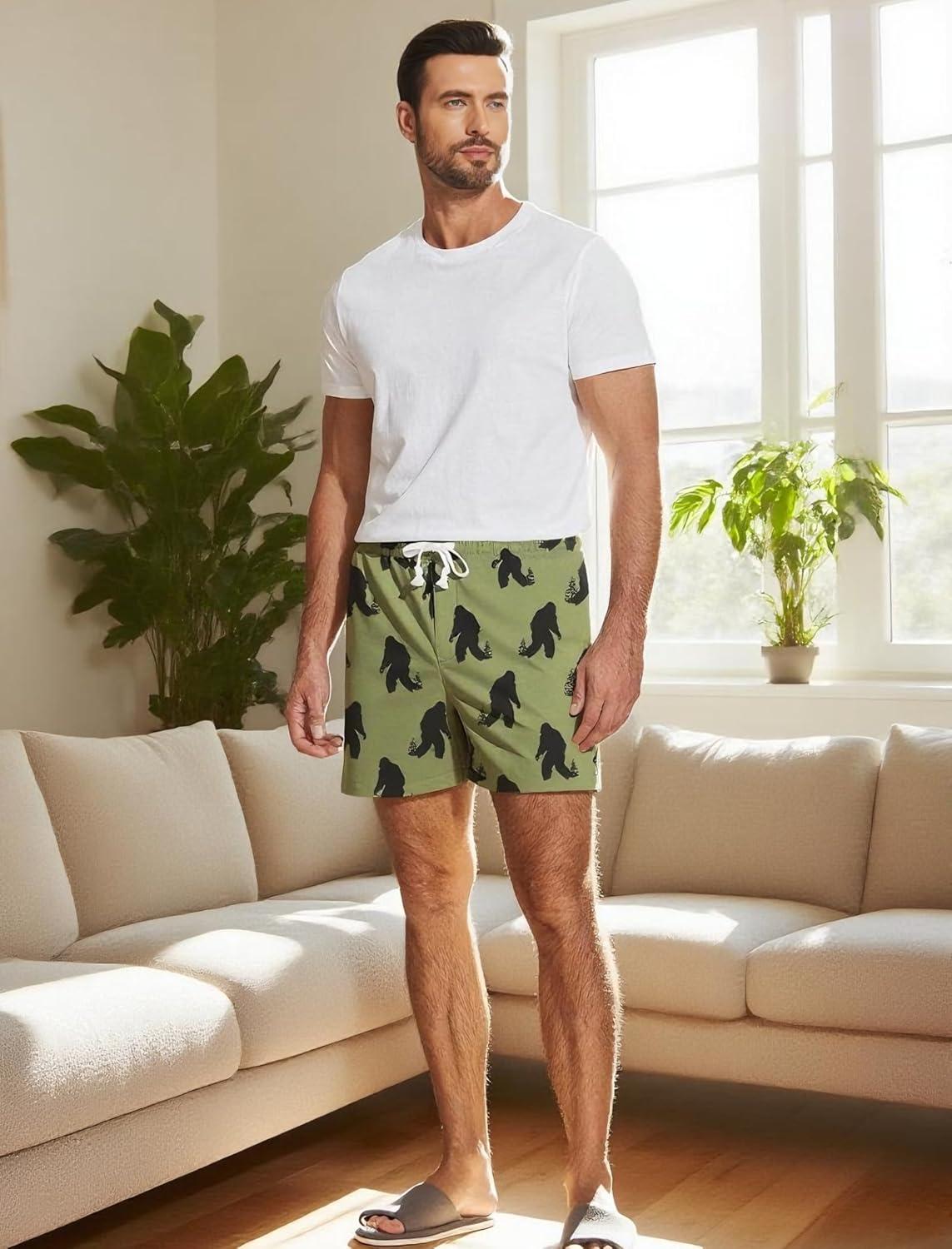 imageDeyeek 55 Inch Mens Pajama Shorts Sleep Cotton Lounge PJ Lightweight Elastic Waist Drawstring Nightwear Bottom with PocketsApe