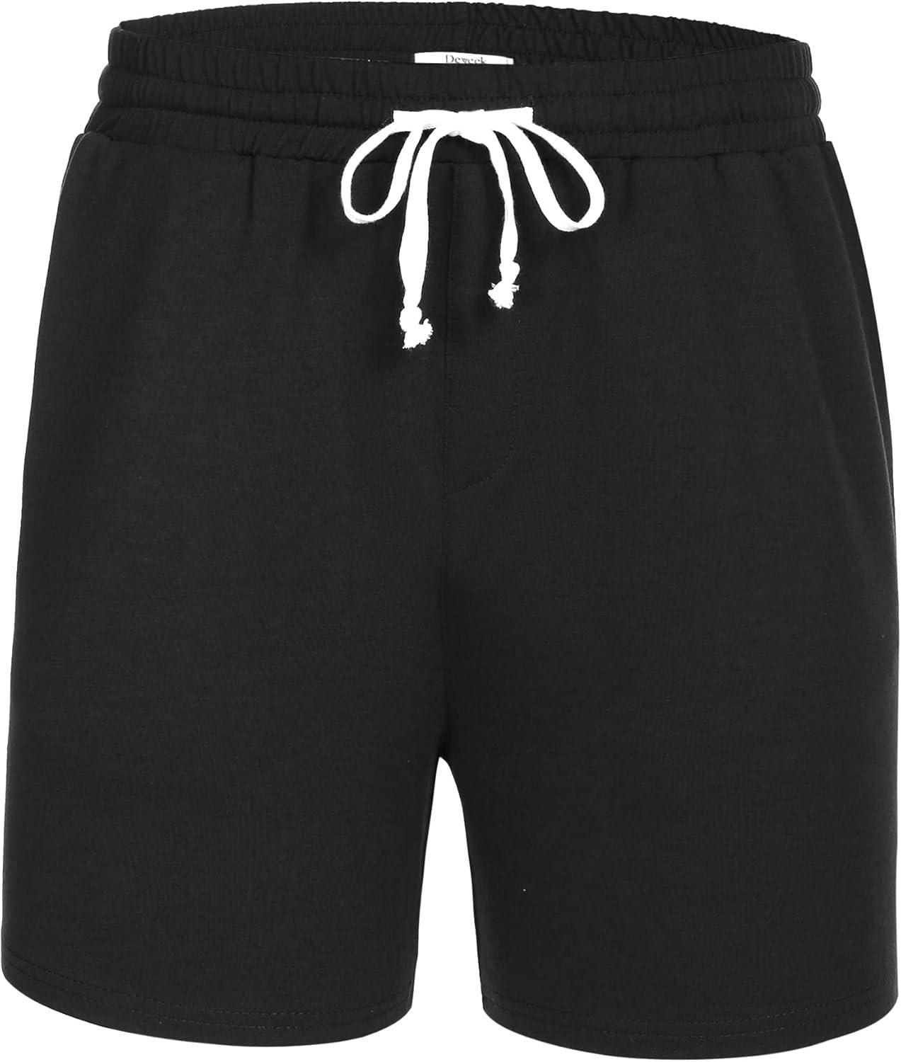 imageDeyeek 55 Inch Mens Pajama Shorts Sleep Cotton Lounge PJ Lightweight Elastic Waist Drawstring Nightwear Bottom with PocketsBlack