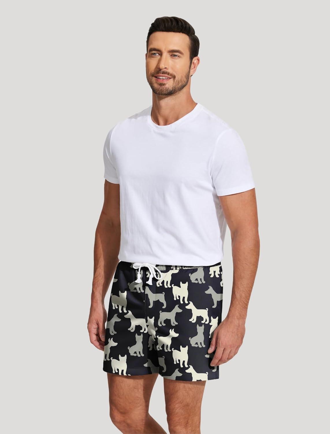 imageDeyeek 55 Inch Mens Pajama Shorts Sleep Cotton Lounge PJ Lightweight Elastic Waist Drawstring Nightwear Bottom with PocketsCat