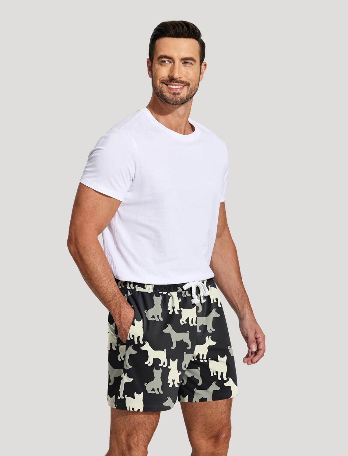 imageDeyeek 55 Inch Mens Pajama Shorts Sleep Cotton Lounge PJ Lightweight Elastic Waist Drawstring Nightwear Bottom with PocketsCat