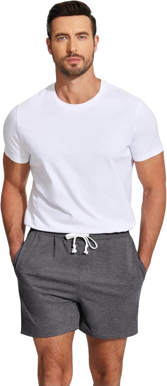 imageDeyeek 55 Inch Mens Pajama Shorts Sleep Cotton Lounge PJ Lightweight Elastic Waist Drawstring Nightwear Bottom with PocketsDark Grey