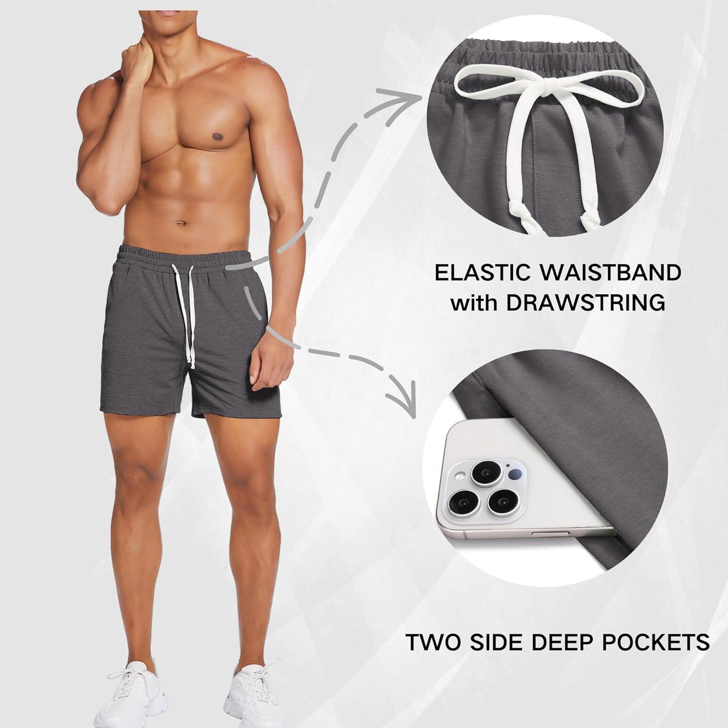 imageDeyeek 55 Inch Mens Pajama Shorts Sleep Cotton Lounge PJ Lightweight Elastic Waist Drawstring Nightwear Bottom with PocketsDark Grey