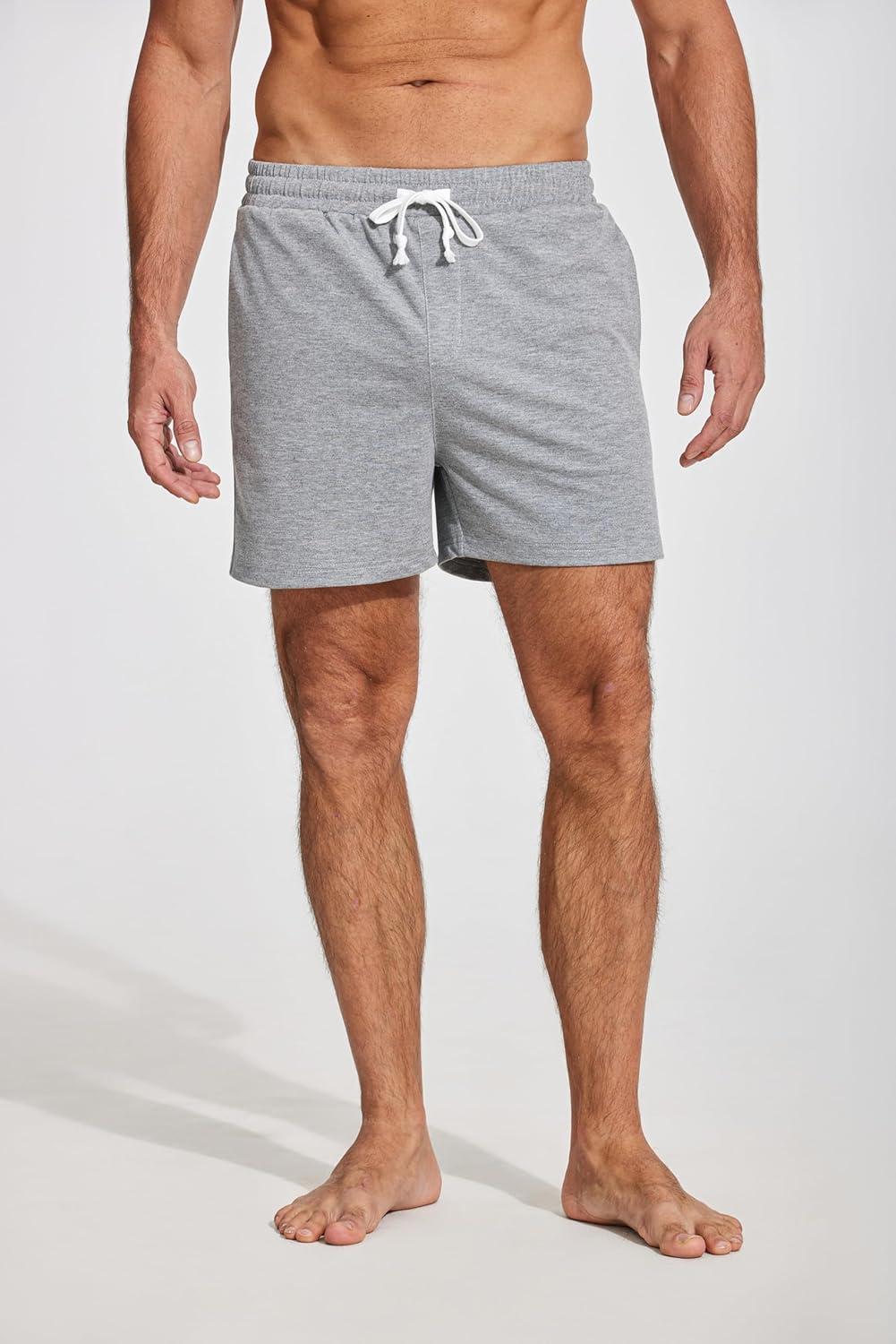 imageDeyeek 55 Inch Mens Pajama Shorts Sleep Cotton Lounge PJ Lightweight Elastic Waist Drawstring Nightwear Bottom with PocketsGrey
