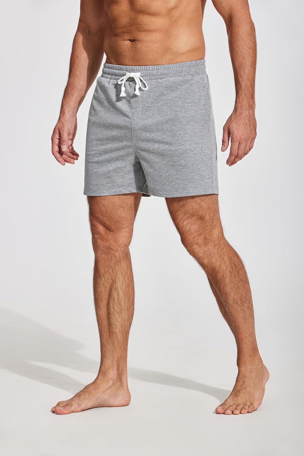 imageDeyeek 55 Inch Mens Pajama Shorts Sleep Cotton Lounge PJ Lightweight Elastic Waist Drawstring Nightwear Bottom with PocketsGrey