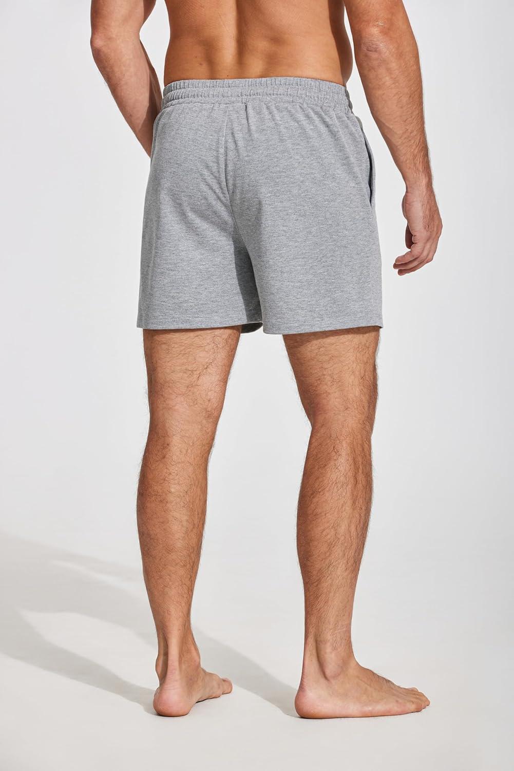 imageDeyeek 55 Inch Mens Pajama Shorts Sleep Cotton Lounge PJ Lightweight Elastic Waist Drawstring Nightwear Bottom with PocketsGrey