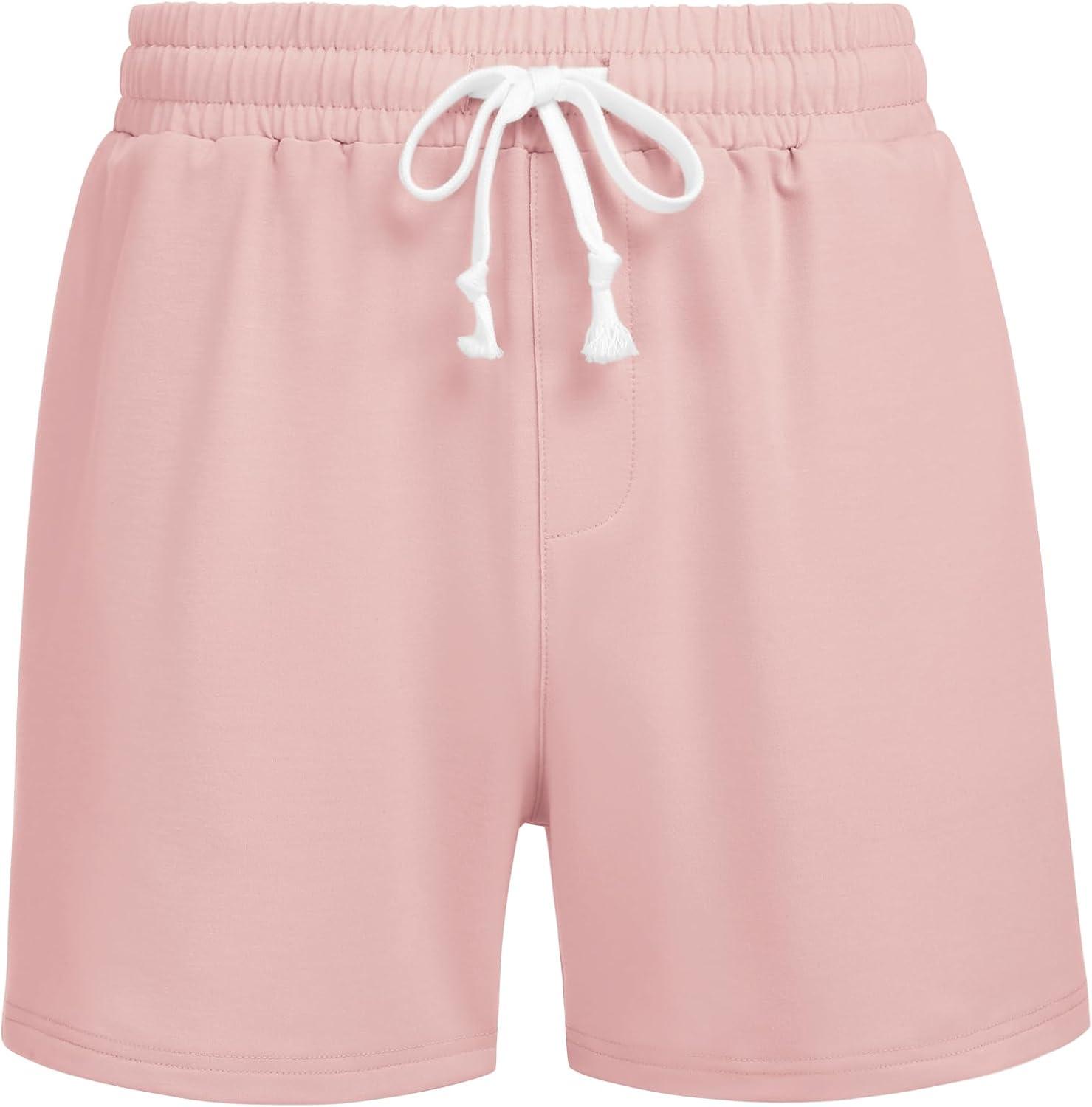 imageDeyeek 55 Inch Mens Pajama Shorts Sleep Cotton Lounge PJ Lightweight Elastic Waist Drawstring Nightwear Bottom with PocketsLight Pink