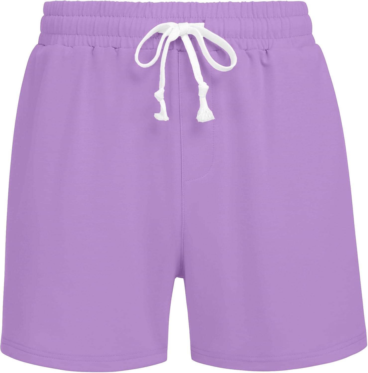 imageDeyeek 55 Inch Mens Pajama Shorts Sleep Cotton Lounge PJ Lightweight Elastic Waist Drawstring Nightwear Bottom with PocketsLilac