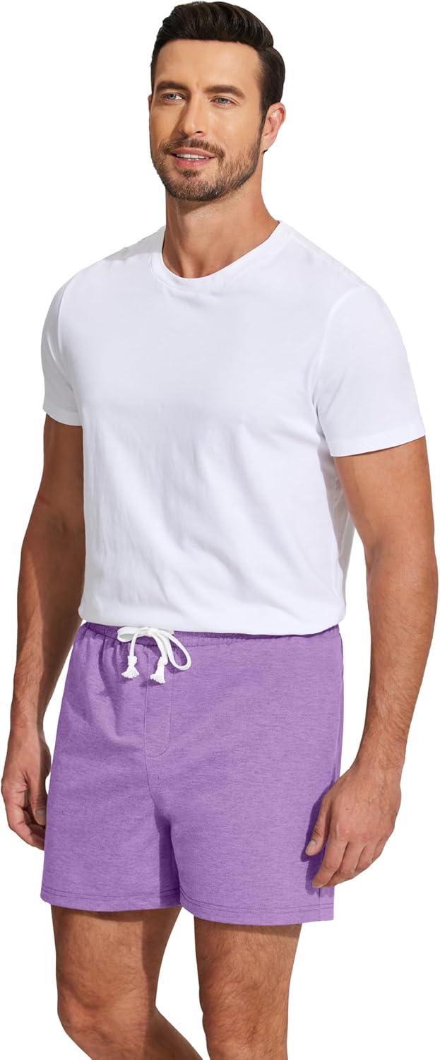 imageDeyeek 55 Inch Mens Pajama Shorts Sleep Cotton Lounge PJ Lightweight Elastic Waist Drawstring Nightwear Bottom with PocketsLilac