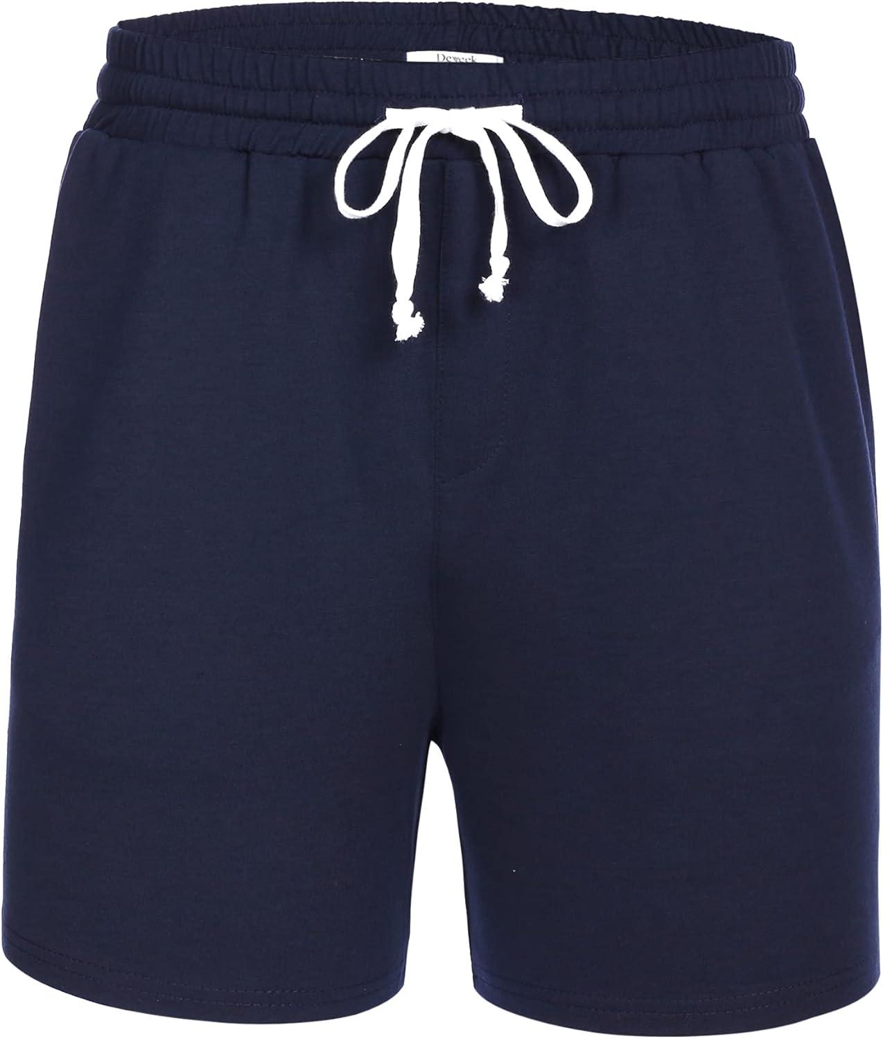 imageDeyeek 55 Inch Mens Pajama Shorts Sleep Cotton Lounge PJ Lightweight Elastic Waist Drawstring Nightwear Bottom with PocketsNave Blue