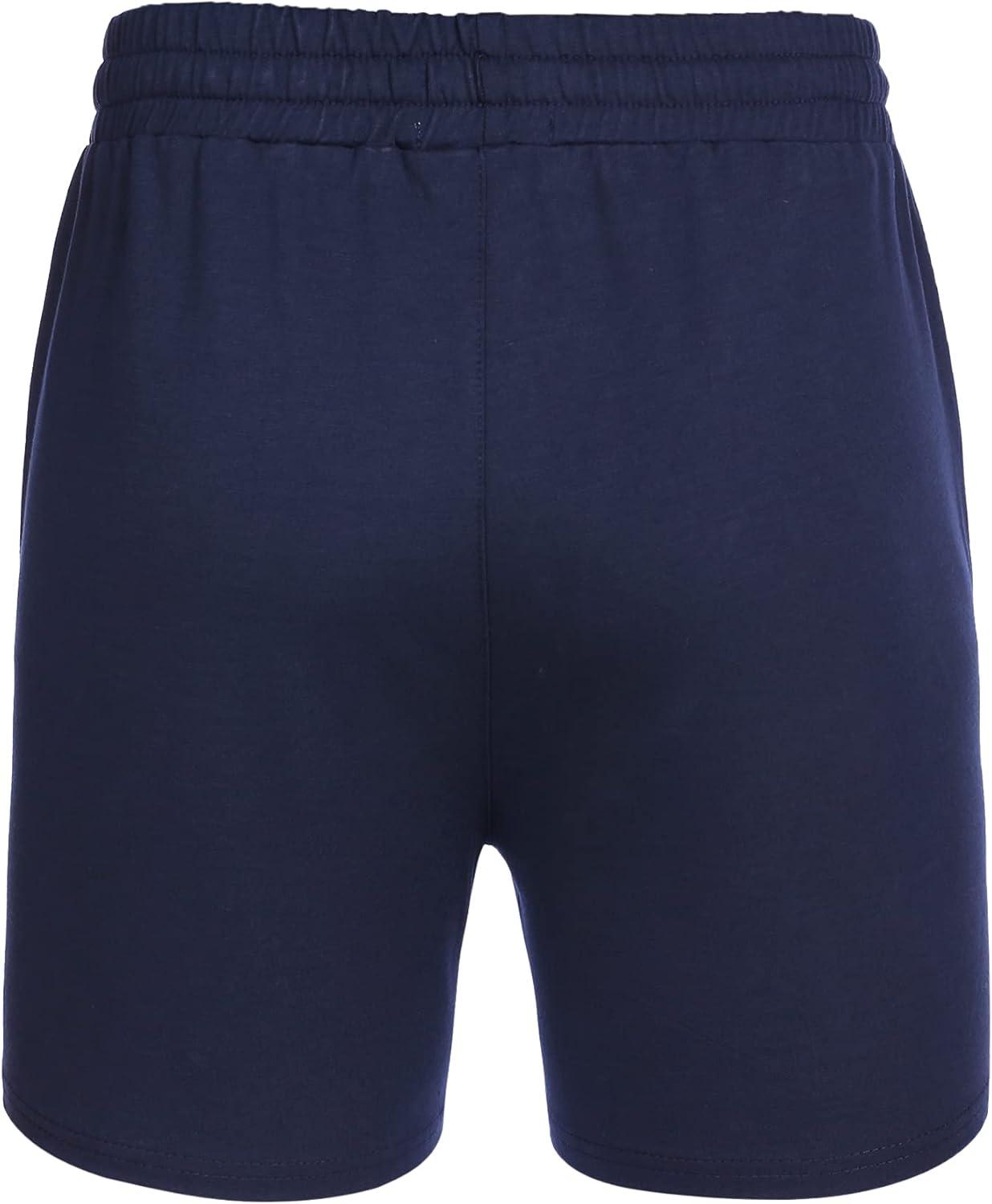 imageDeyeek 55 Inch Mens Pajama Shorts Sleep Cotton Lounge PJ Lightweight Elastic Waist Drawstring Nightwear Bottom with PocketsNave Blue