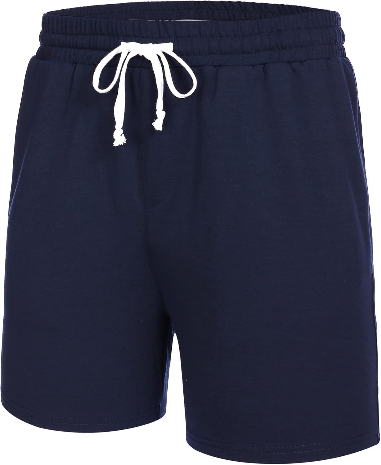 imageDeyeek 55 Inch Mens Pajama Shorts Sleep Cotton Lounge PJ Lightweight Elastic Waist Drawstring Nightwear Bottom with PocketsNave Blue