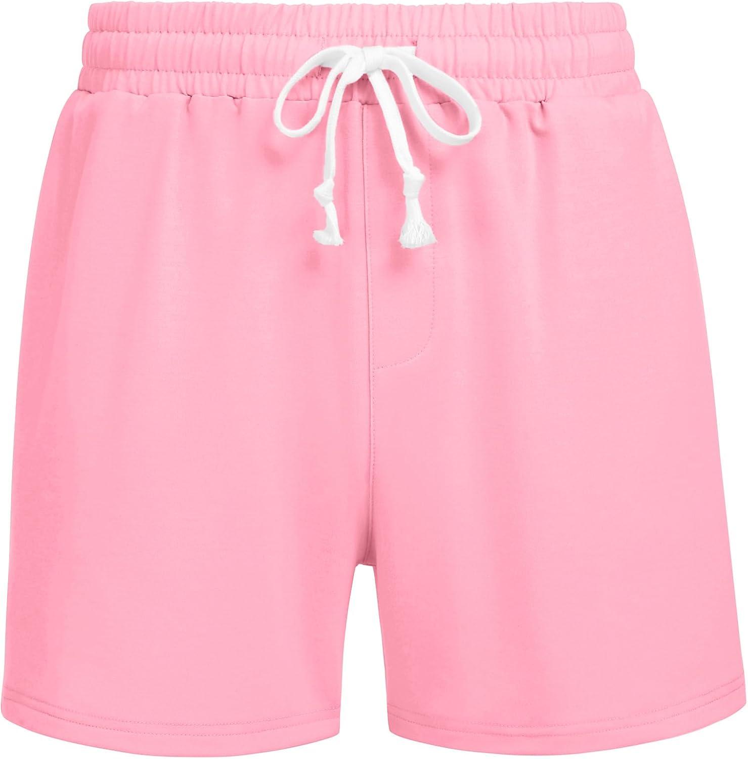 imageDeyeek 55 Inch Mens Pajama Shorts Sleep Cotton Lounge PJ Lightweight Elastic Waist Drawstring Nightwear Bottom with PocketsPink