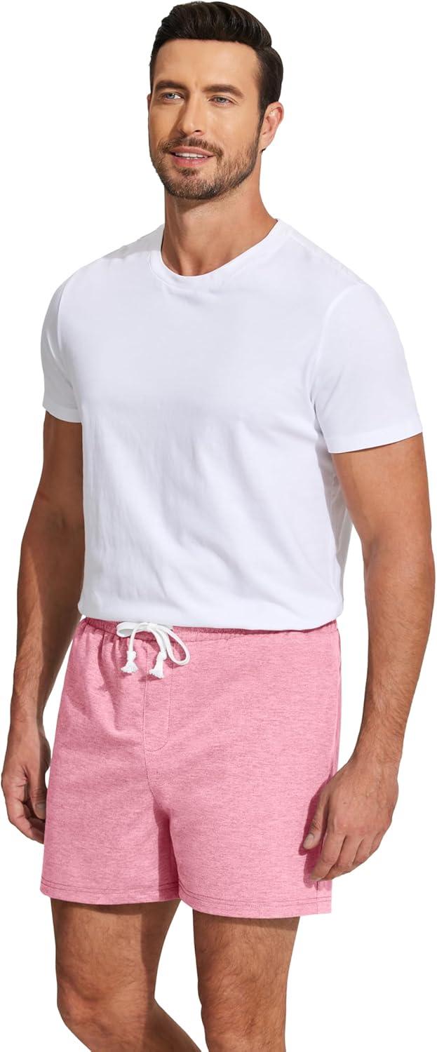 imageDeyeek 55 Inch Mens Pajama Shorts Sleep Cotton Lounge PJ Lightweight Elastic Waist Drawstring Nightwear Bottom with PocketsPink