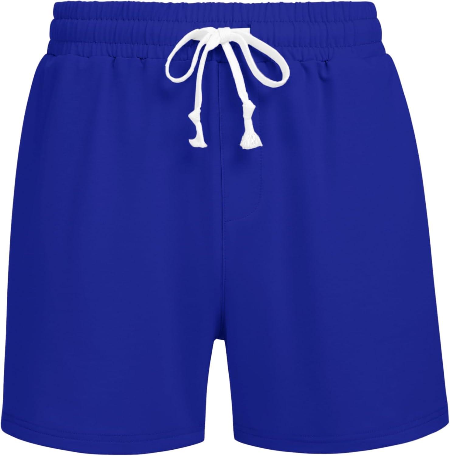 imageDeyeek 55 Inch Mens Pajama Shorts Sleep Cotton Lounge PJ Lightweight Elastic Waist Drawstring Nightwear Bottom with PocketsRoyal Blue