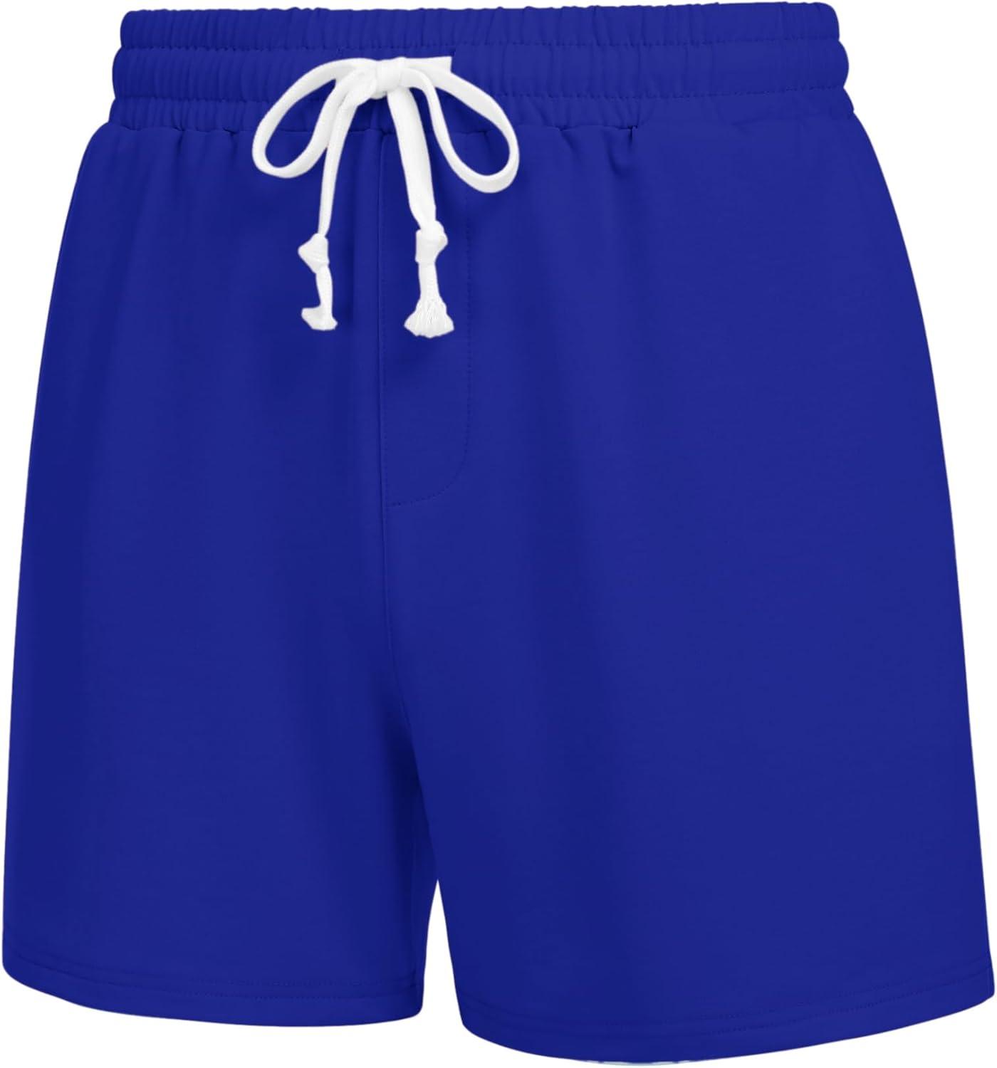 imageDeyeek 55 Inch Mens Pajama Shorts Sleep Cotton Lounge PJ Lightweight Elastic Waist Drawstring Nightwear Bottom with PocketsRoyal Blue