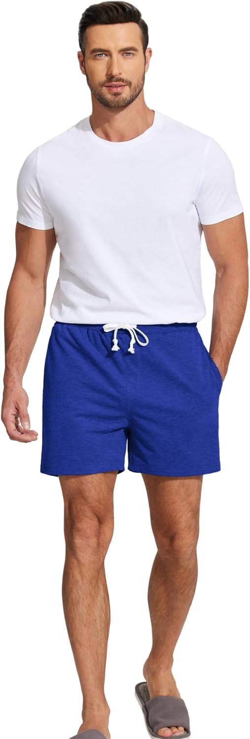 imageDeyeek 55 Inch Mens Pajama Shorts Sleep Cotton Lounge PJ Lightweight Elastic Waist Drawstring Nightwear Bottom with PocketsRoyal Blue