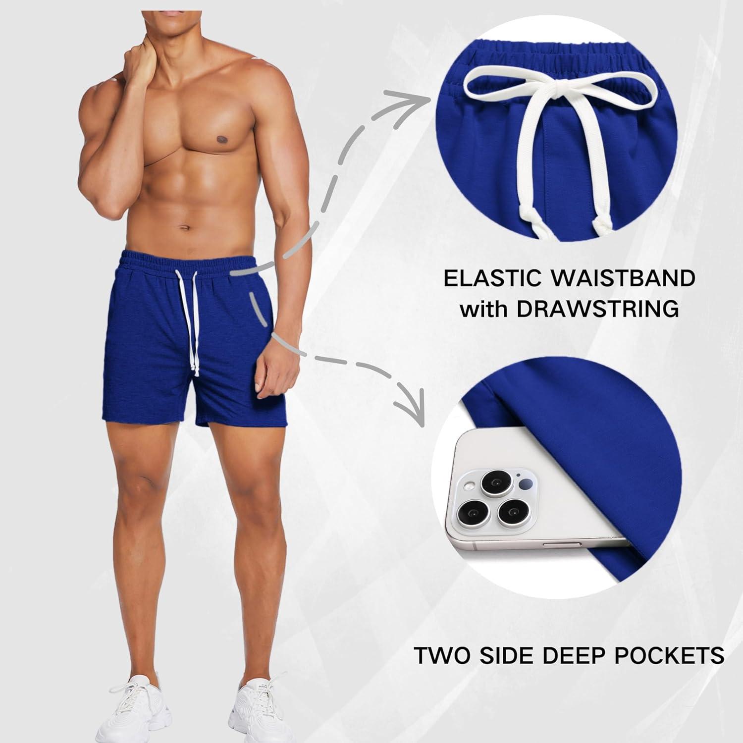 imageDeyeek 55 Inch Mens Pajama Shorts Sleep Cotton Lounge PJ Lightweight Elastic Waist Drawstring Nightwear Bottom with PocketsRoyal Blue