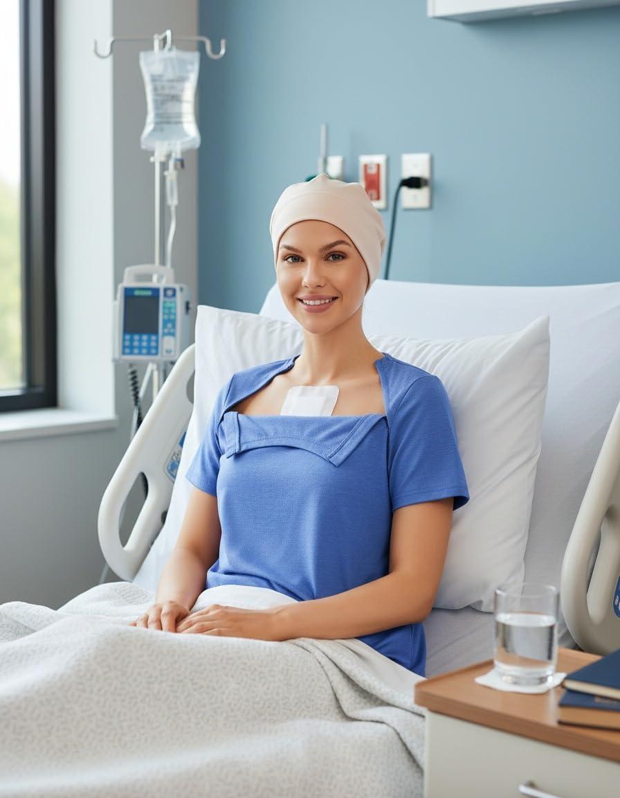 imageDeyeek Chemo Shirts for Port Access Women with 2 Hidden Side Zippers Post Surgery Short Sleeve Tear Away Adaptive Top TeesBlue