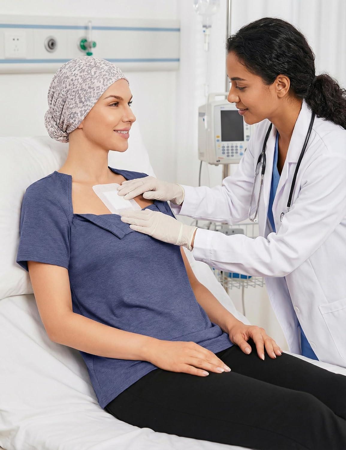 imageDeyeek Chemo Shirts for Port Access Women with 2 Hidden Side Zippers Post Surgery Short Sleeve Tear Away Adaptive Top TeesNavy Blue