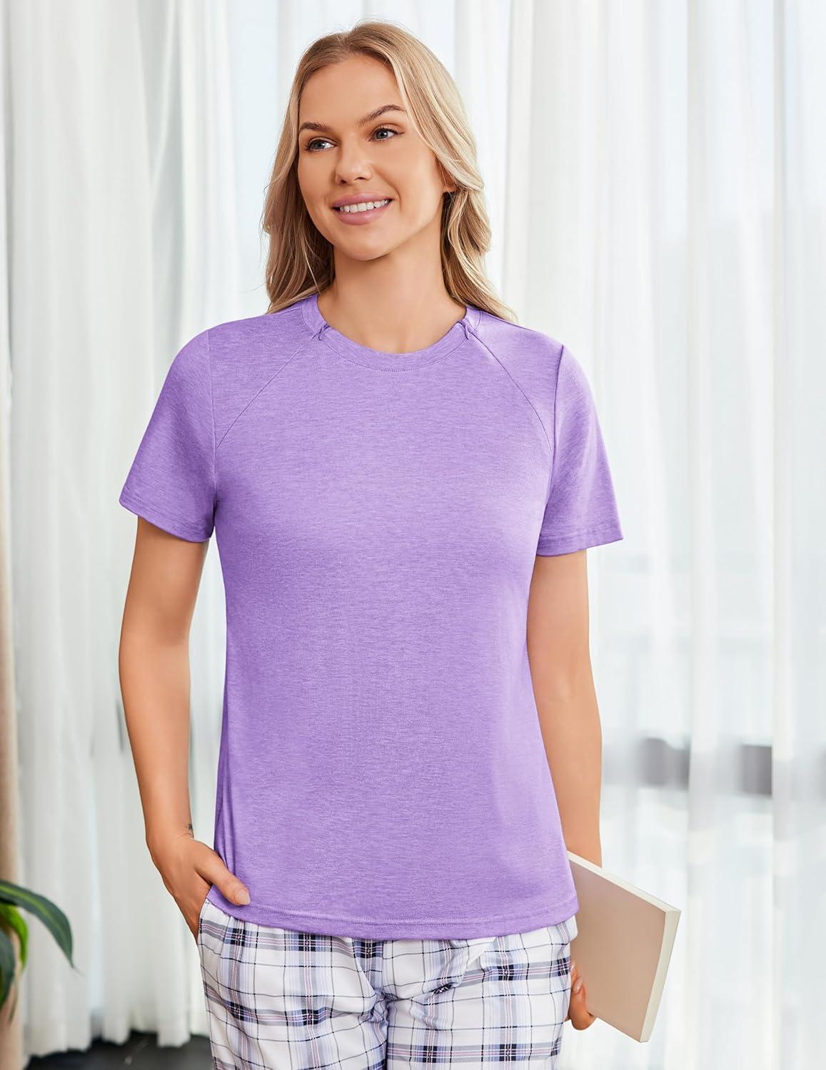 imageDeyeek Chemo Shirts for Port Access Women with 2 Hidden Side Zippers Post Surgery Short Sleeve Tear Away Adaptive Top TeesPurple