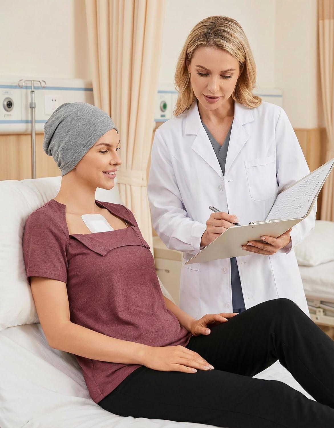 imageDeyeek Chemo Shirts for Port Access Women with 2 Hidden Side Zippers Post Surgery Short Sleeve Tear Away Adaptive Top TeesRed