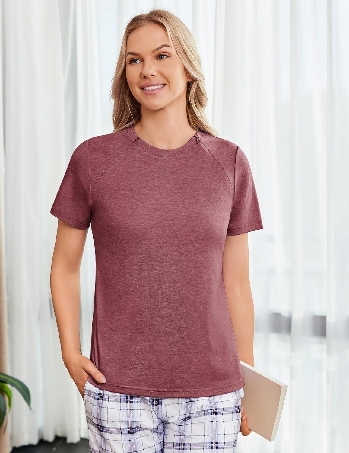 imageDeyeek Chemo Shirts for Port Access Women with 2 Hidden Side Zippers Post Surgery Short Sleeve Tear Away Adaptive Top TeesRed