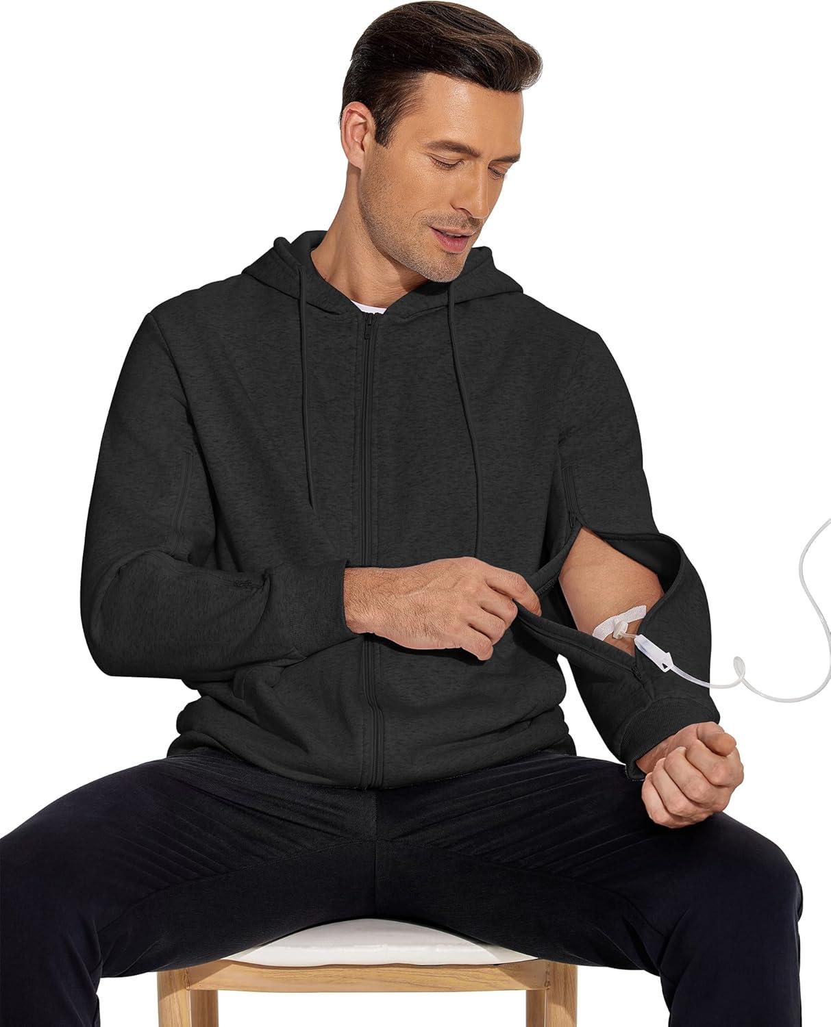 imageDeyeek Dialysis Sweatshirts with Arm Zipper Jacket FullZip Hemodialysis Cotton Warm Heavyweight SweatshirtBlack