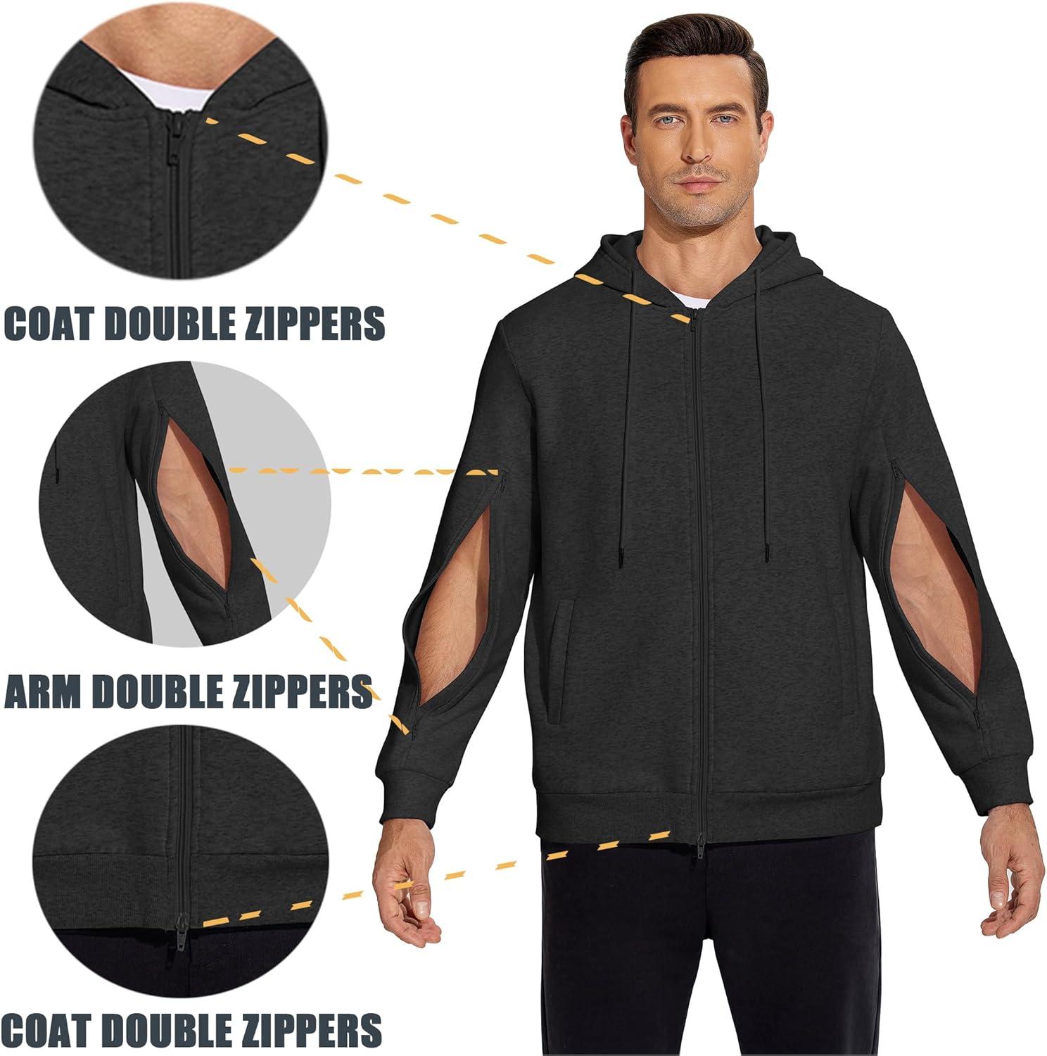 imageDeyeek Dialysis Sweatshirts with Arm Zipper Jacket FullZip Hemodialysis Cotton Warm Heavyweight SweatshirtBlack