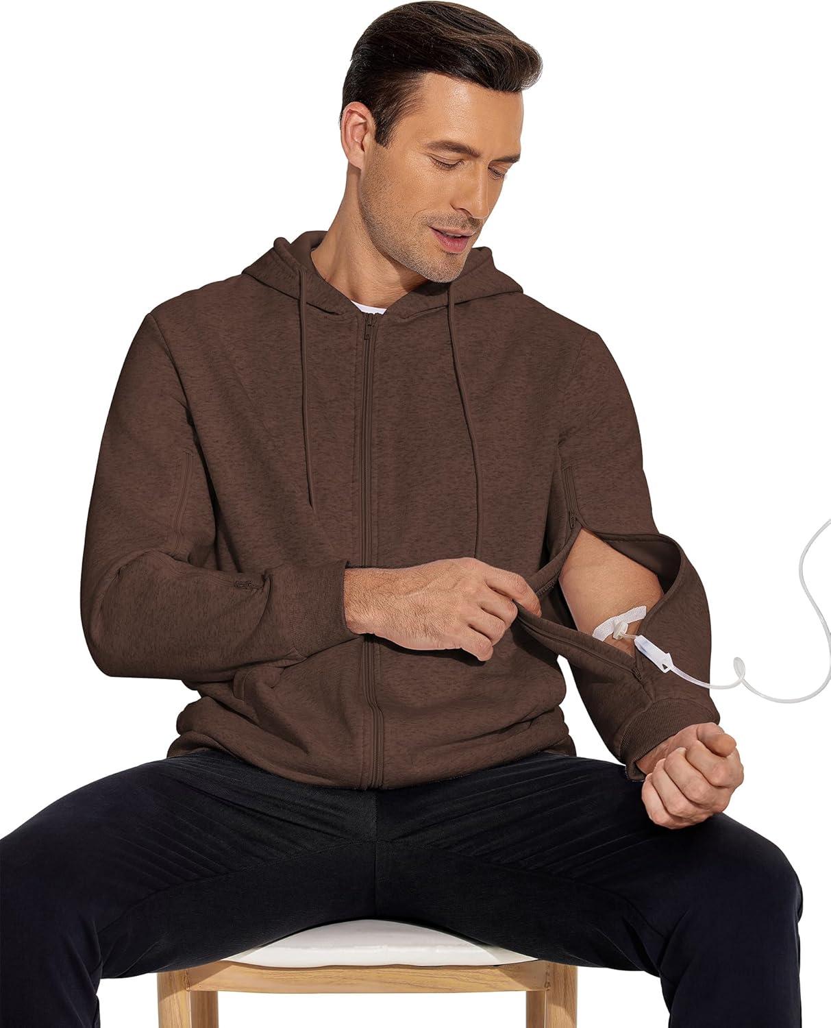 imageDeyeek Dialysis Sweatshirts with Arm Zipper Jacket FullZip Hemodialysis Cotton Warm Heavyweight SweatshirtBrown