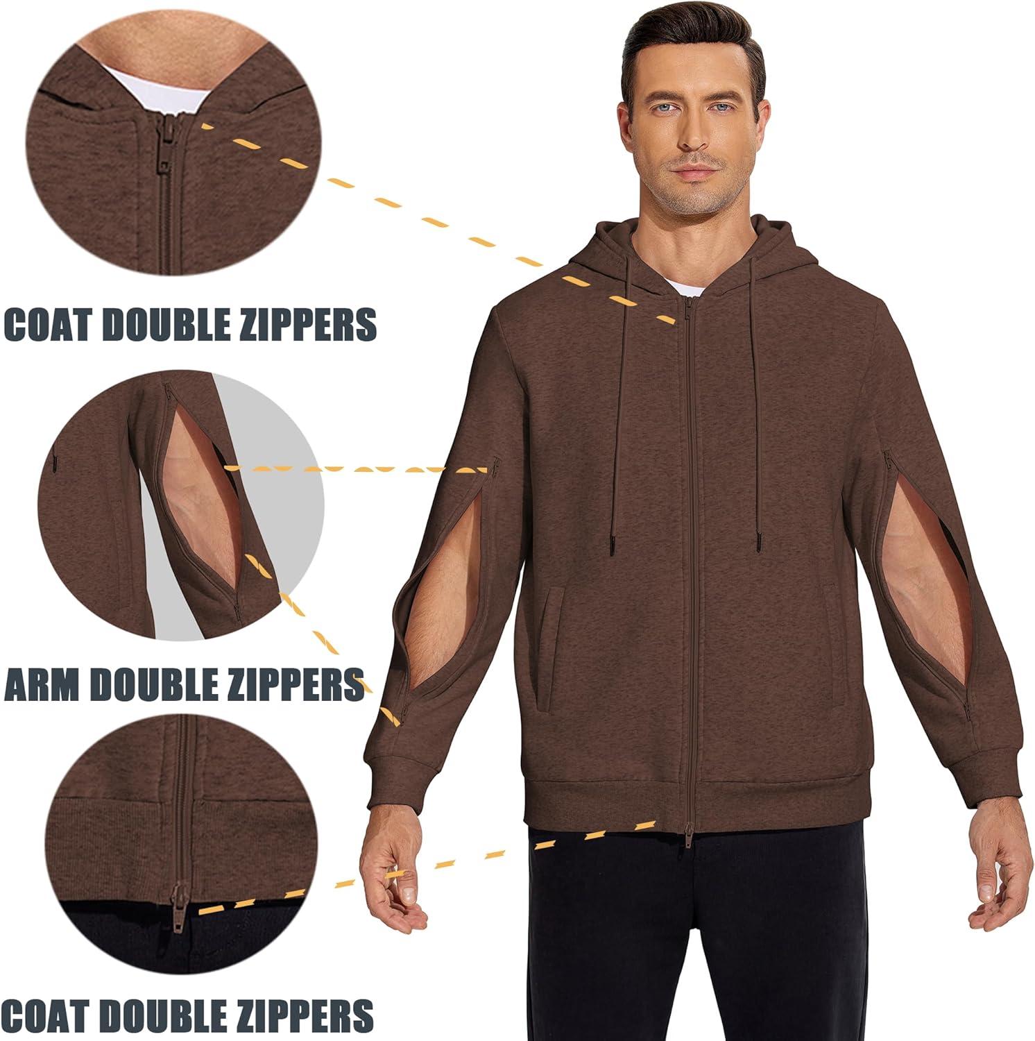 imageDeyeek Dialysis Sweatshirts with Arm Zipper Jacket FullZip Hemodialysis Cotton Warm Heavyweight SweatshirtBrown