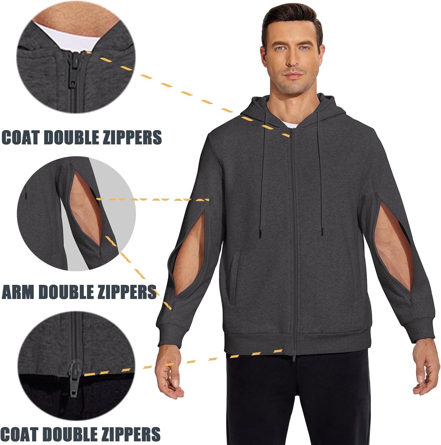 imageDeyeek Dialysis Sweatshirts with Arm Zipper Jacket FullZip Hemodialysis Cotton Warm Heavyweight SweatshirtDark Grey