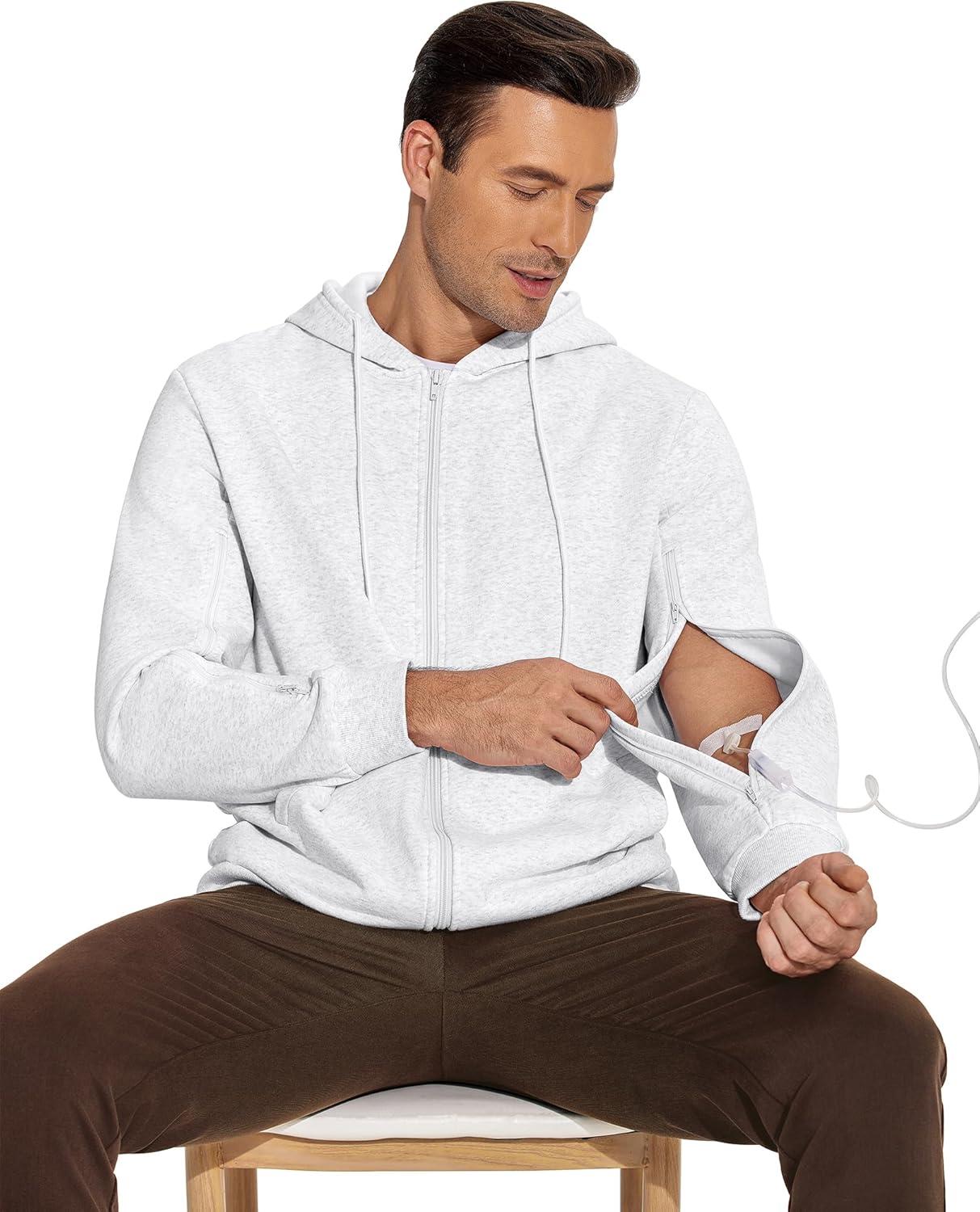 imageDeyeek Dialysis Sweatshirts with Arm Zipper Jacket FullZip Hemodialysis Cotton Warm Heavyweight SweatshirtGray