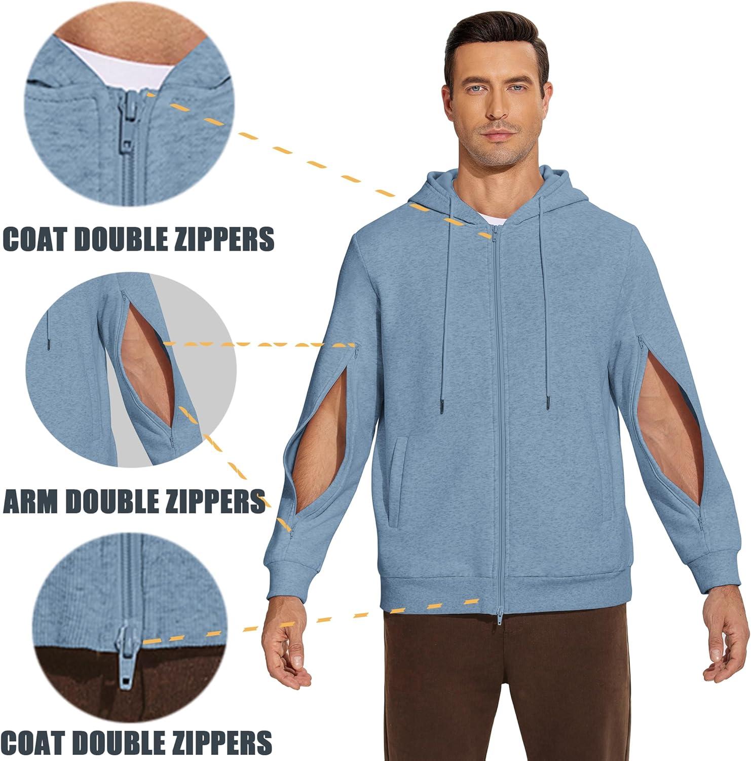 imageDeyeek Dialysis Sweatshirts with Arm Zipper Jacket FullZip Hemodialysis Cotton Warm Heavyweight SweatshirtGray Blue