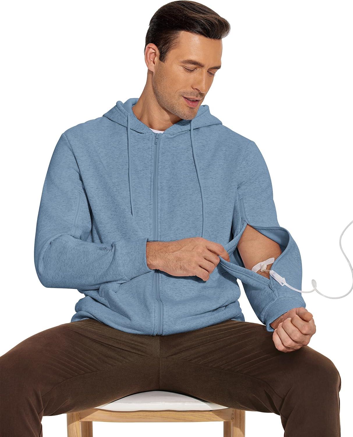 imageDeyeek Dialysis Sweatshirts with Arm Zipper Jacket FullZip Hemodialysis Cotton Warm Heavyweight SweatshirtGray Blue