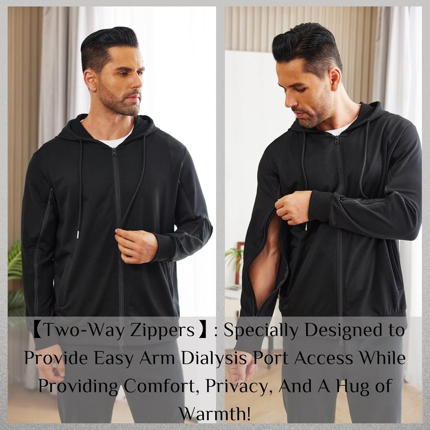 imageDeyeek Dialysis Sweatshirts with Arm Zipper Jacket FullZip Lightweight Hemodialysis Cotton Jacket with PocketsBlack