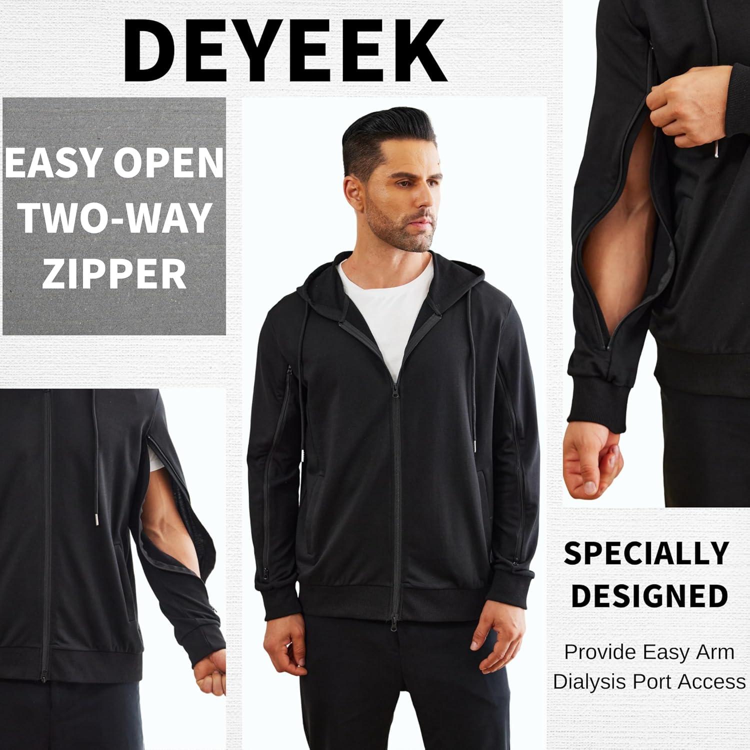 imageDeyeek Dialysis Sweatshirts with Arm Zipper Jacket FullZip Lightweight Hemodialysis Cotton Jacket with PocketsBlack
