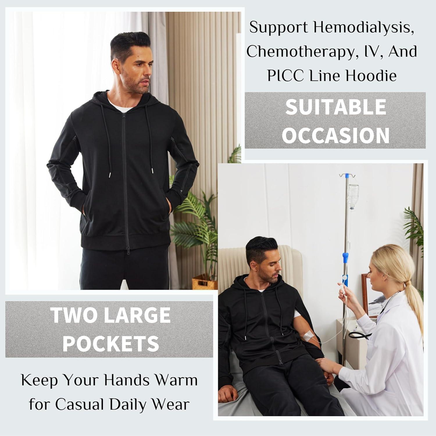 imageDeyeek Dialysis Sweatshirts with Arm Zipper Jacket FullZip Lightweight Hemodialysis Cotton Jacket with PocketsBlack