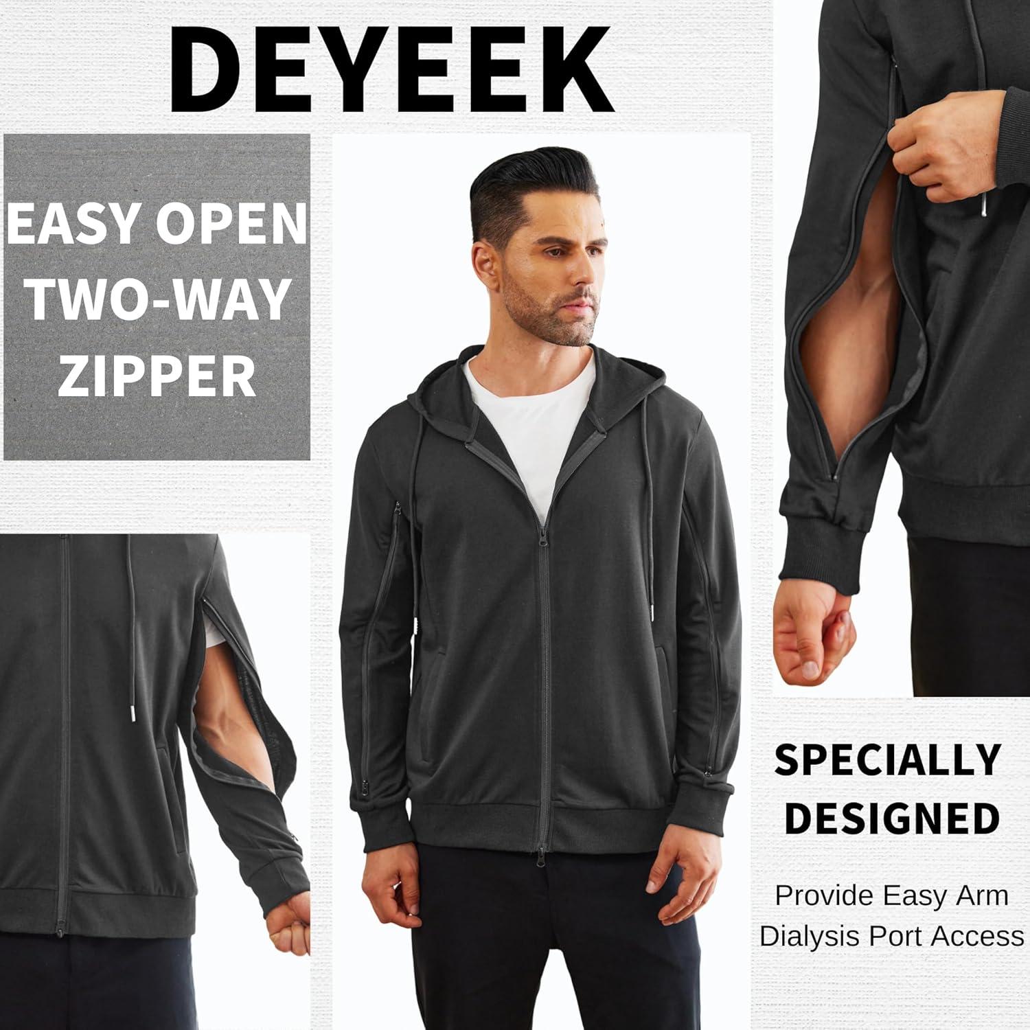 imageDeyeek Dialysis Sweatshirts with Arm Zipper Jacket FullZip Lightweight Hemodialysis Cotton Jacket with PocketsDark Grey