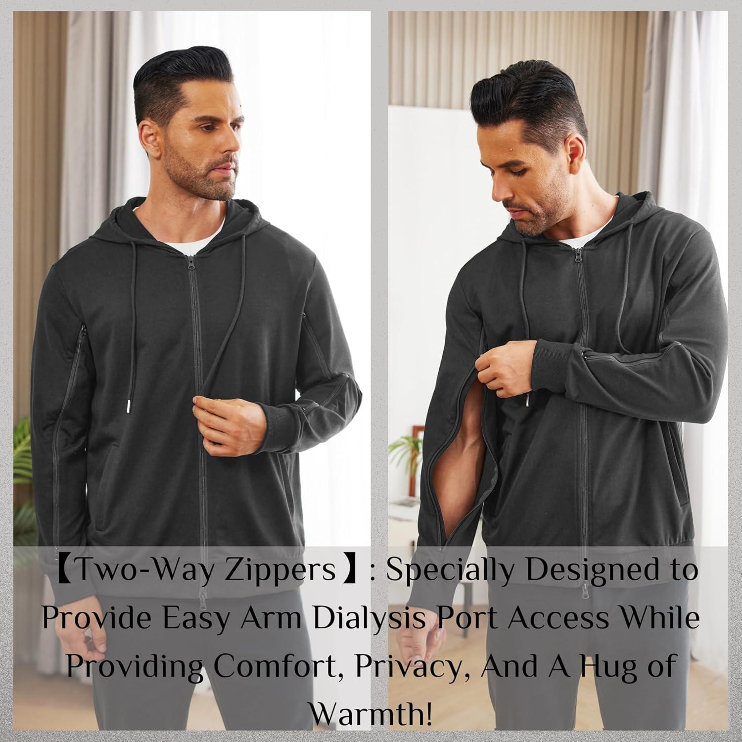 imageDeyeek Dialysis Sweatshirts with Arm Zipper Jacket FullZip Lightweight Hemodialysis Cotton Jacket with PocketsDark Grey