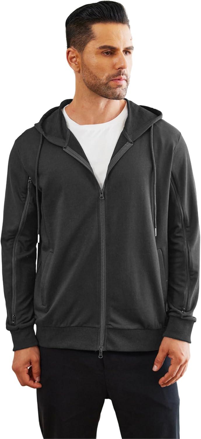 imageDeyeek Dialysis Sweatshirts with Arm Zipper Jacket FullZip Lightweight Hemodialysis Cotton Jacket with PocketsDark Grey