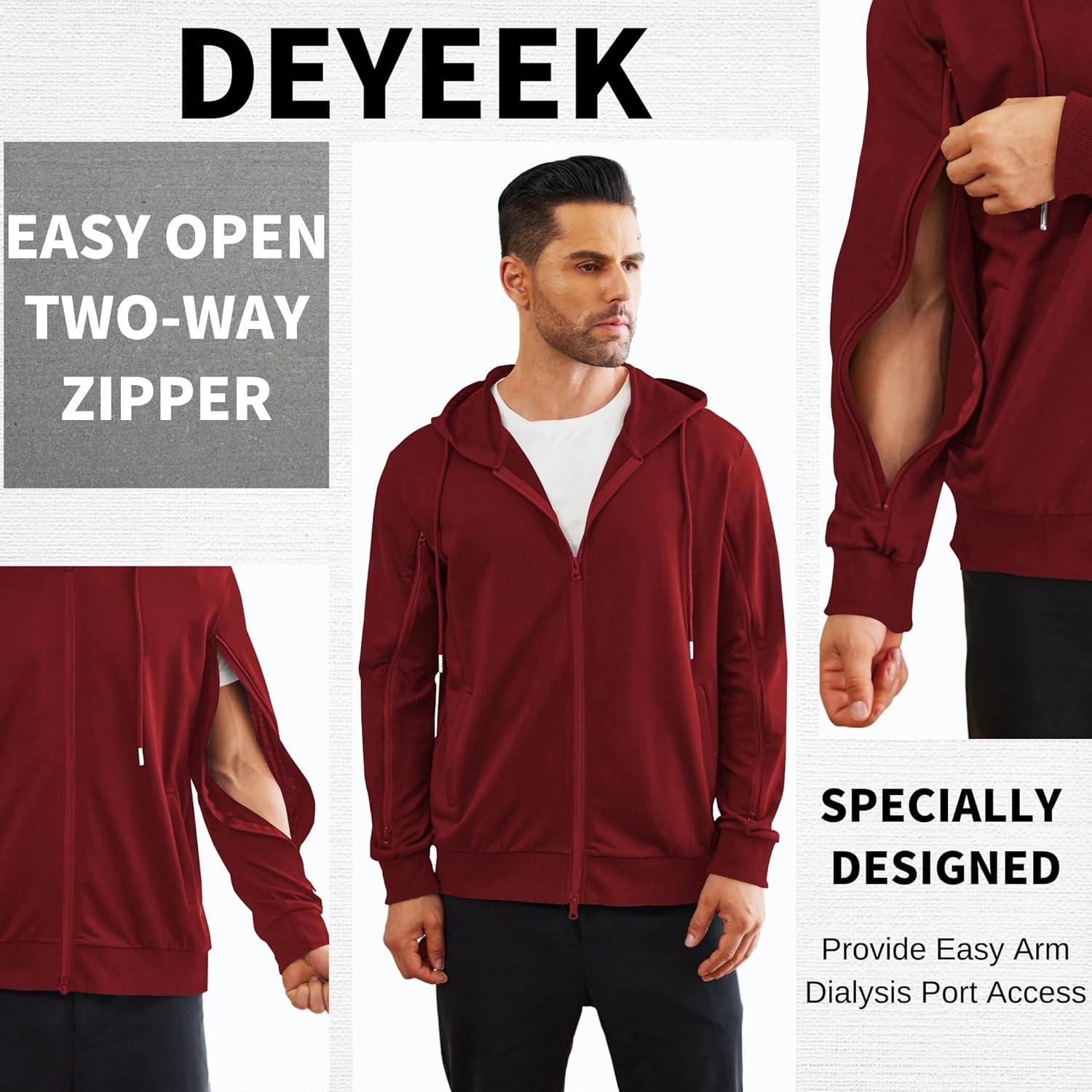 imageDeyeek Dialysis Sweatshirts with Arm Zipper Jacket FullZip Lightweight Hemodialysis Cotton Jacket with PocketsDark Red