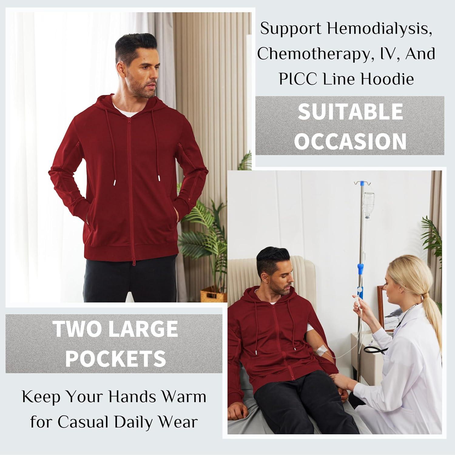 imageDeyeek Dialysis Sweatshirts with Arm Zipper Jacket FullZip Lightweight Hemodialysis Cotton Jacket with PocketsDark Red