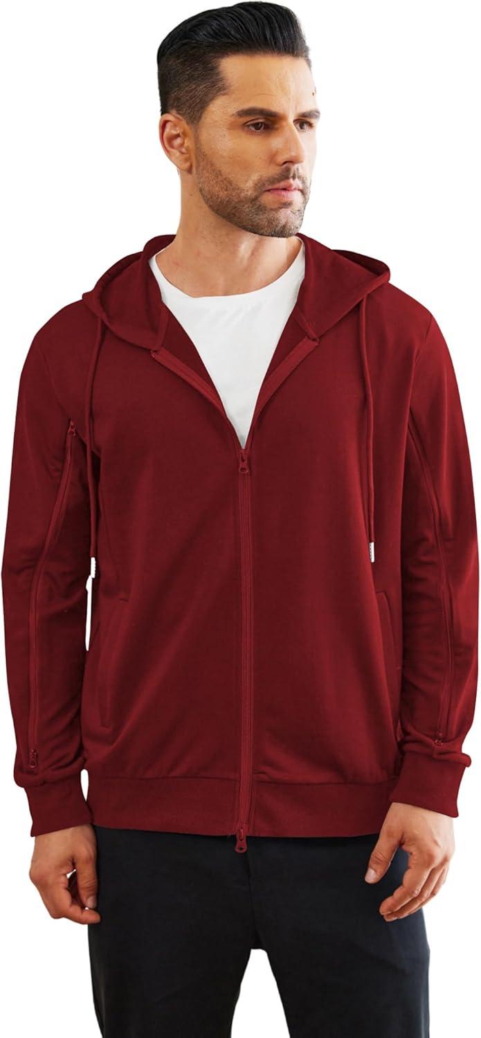 imageDeyeek Dialysis Sweatshirts with Arm Zipper Jacket FullZip Lightweight Hemodialysis Cotton Jacket with PocketsDark Red