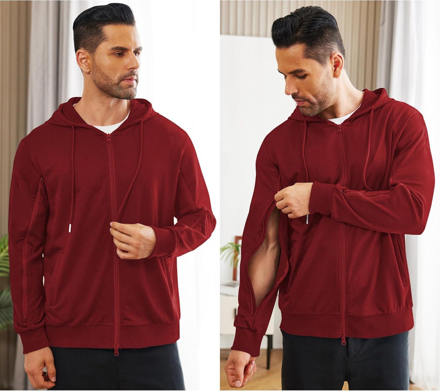imageDeyeek Dialysis Sweatshirts with Arm Zipper Jacket FullZip Lightweight Hemodialysis Cotton Jacket with PocketsDark Red
