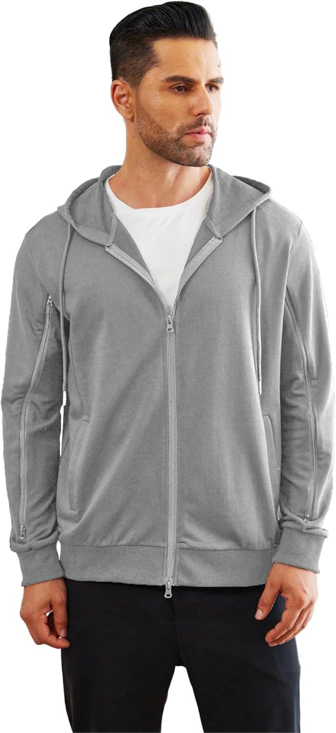 imageDeyeek Dialysis Sweatshirts with Arm Zipper Jacket FullZip Lightweight Hemodialysis Cotton Jacket with PocketsGrey
