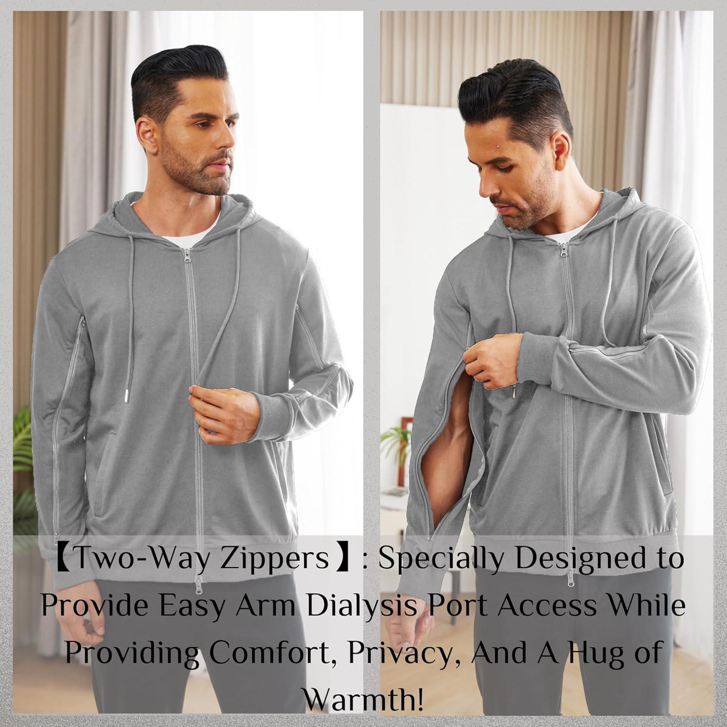 imageDeyeek Dialysis Sweatshirts with Arm Zipper Jacket FullZip Lightweight Hemodialysis Cotton Jacket with PocketsGrey