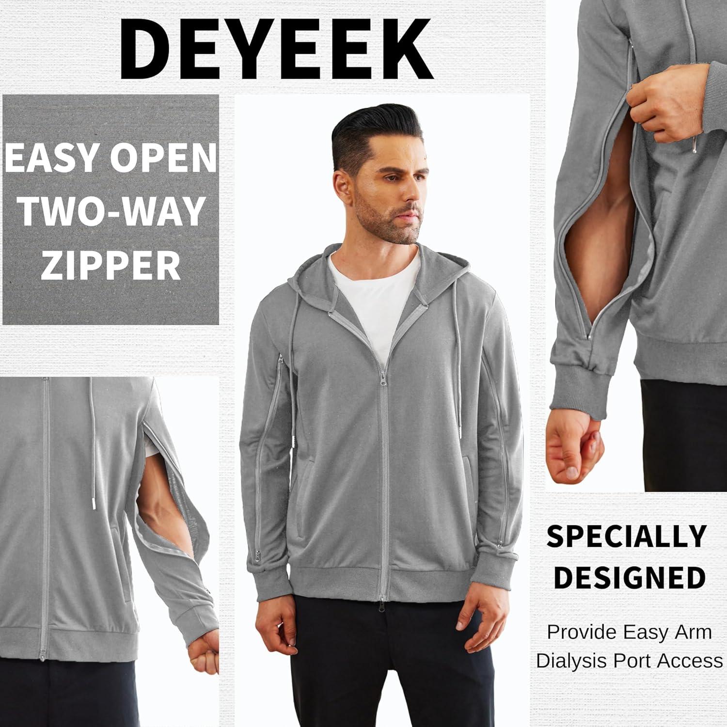 imageDeyeek Dialysis Sweatshirts with Arm Zipper Jacket FullZip Lightweight Hemodialysis Cotton Jacket with PocketsGrey